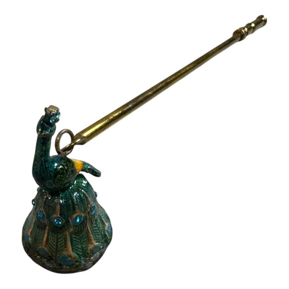 Vintage Cloisonne Peacock Metal Candle Snuffer Long Handle & Decorative Design - Picture 2 of 9